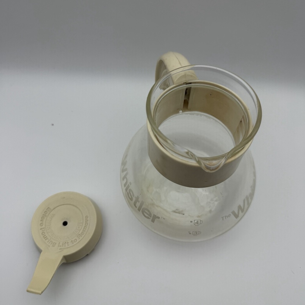 Vintage GEMCO The Whistler Glass Kettle 8 Cup Coffee Tea‎ Pot Carafe Cream - Picture 4 of 12